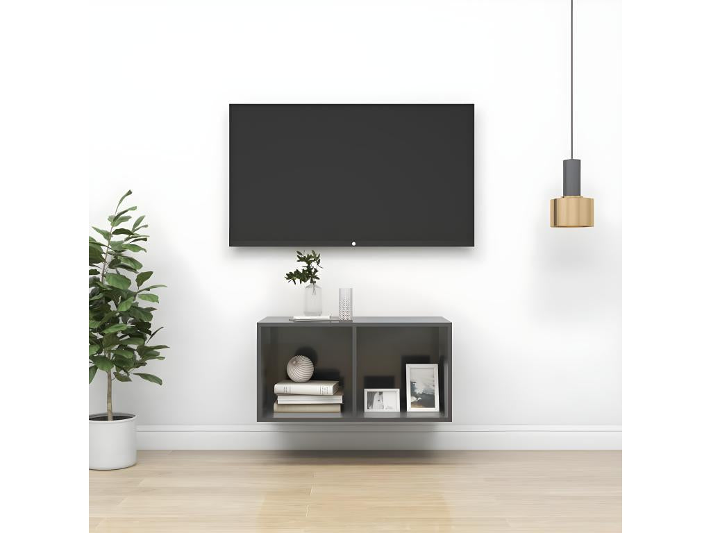 Wall-mounted TV unit, glossy grey, 37x37x72 cm, engineered wood, TYHJ27400