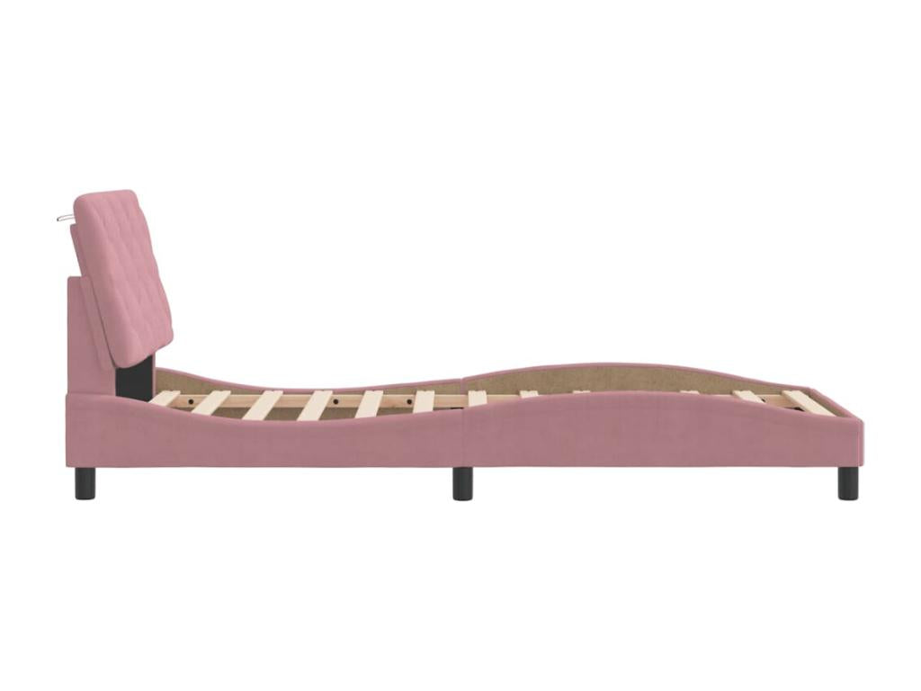Bed frame with headboard, pink, 90x200 cm, velvet, JWAS95810