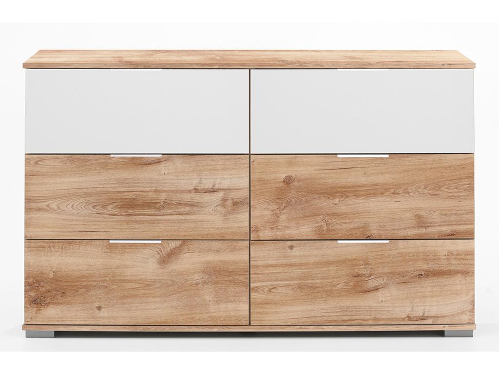 6-drawer chest of drawers in oak beam/white particleboard - Dimensions 130x83x41cm VKVX46228