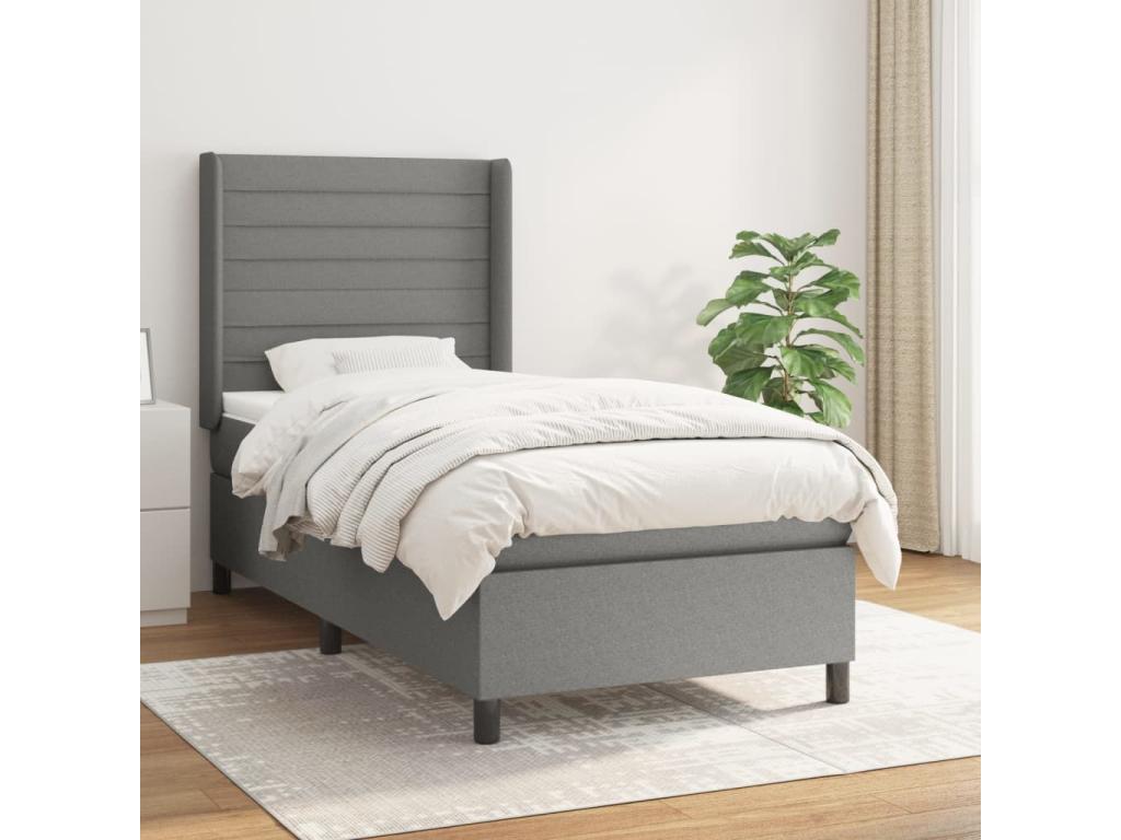 Upholstered bed base with mattress, Dark Grey, 100x200cm, Fabric TWKB12489
