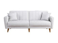 Dormeva 3-seater sofa bed in cream linen fabric with natural wood legs, 210cm UWXC79351