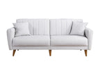 Dormeva 3-seater sofa bed in cream linen fabric with natural wood legs, 210cm UWXC79351