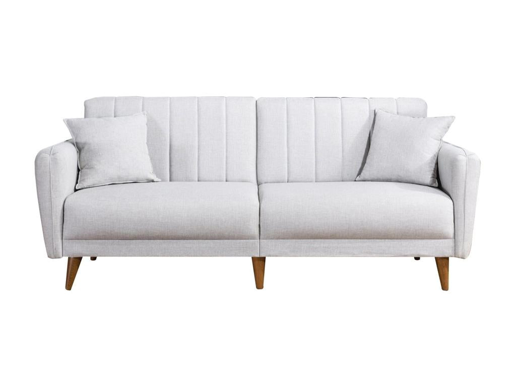 Dormeva 3-seater sofa bed in cream linen fabric with natural wood legs, 210cm UWXC79351
