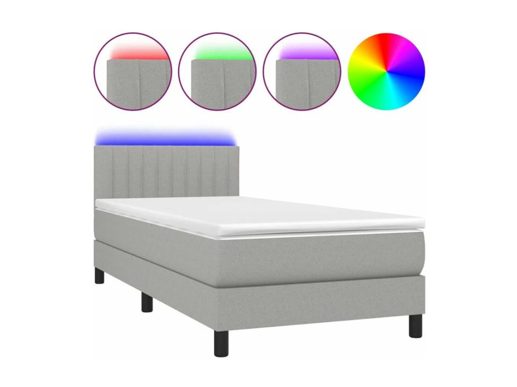 Dormeva bed base with mattress and LED, light grey, 90x200 PNVY73073