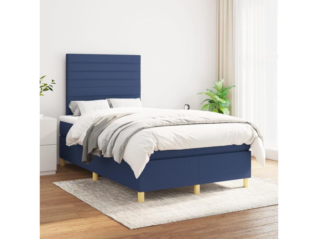 Upholstered bed base with mattress, blue, 120x200 cm, fabric DUNF15181