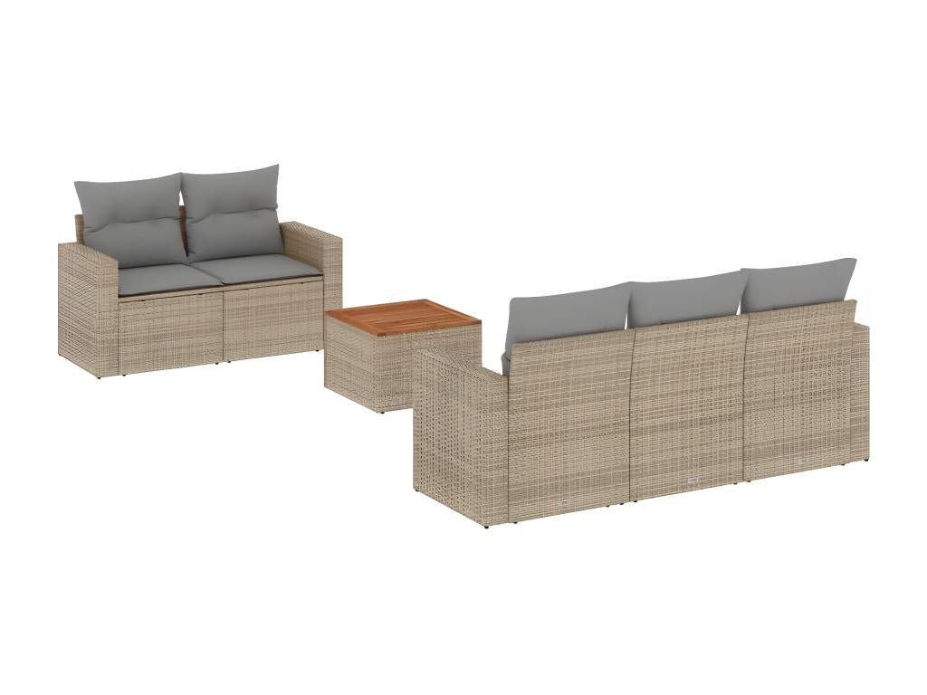 Garden furniture set with cushions, 6 pieces, beige woven resin, IGRT68506