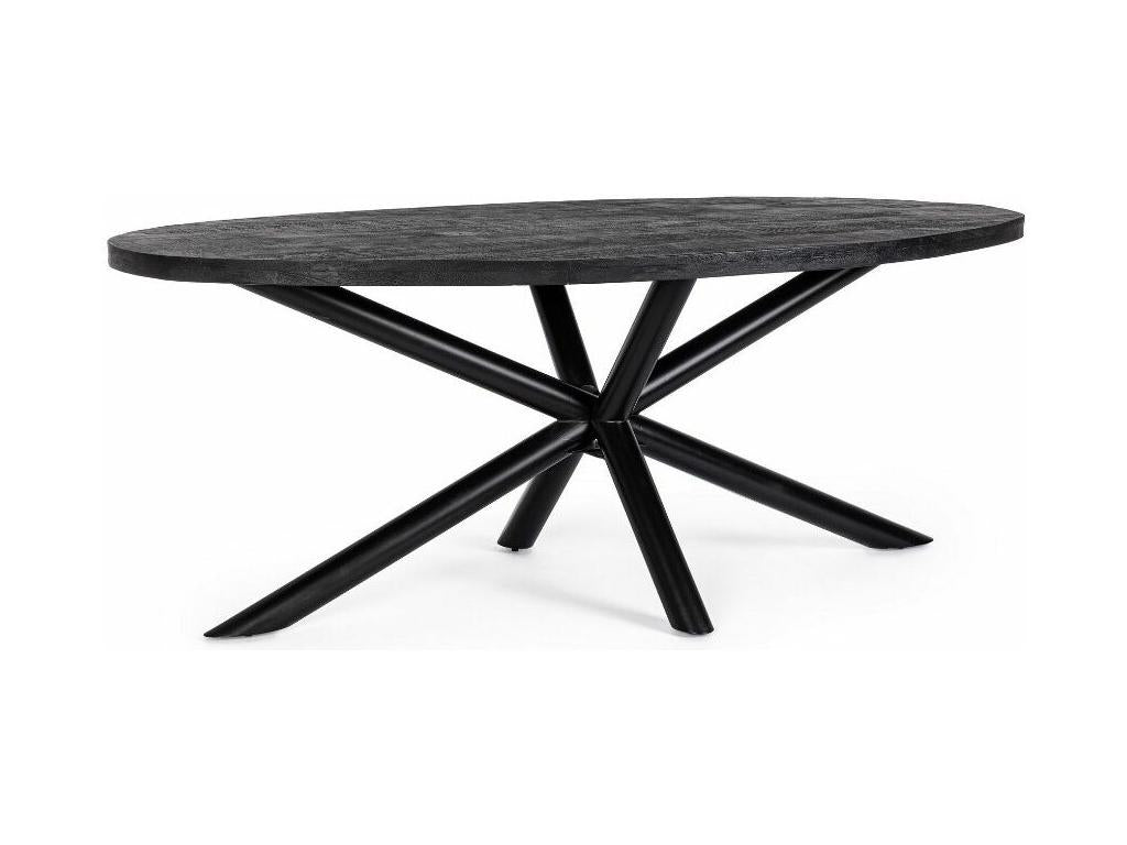 Dormeva oval table in black mango wood and black steel legs, 130cm FXHC55672
