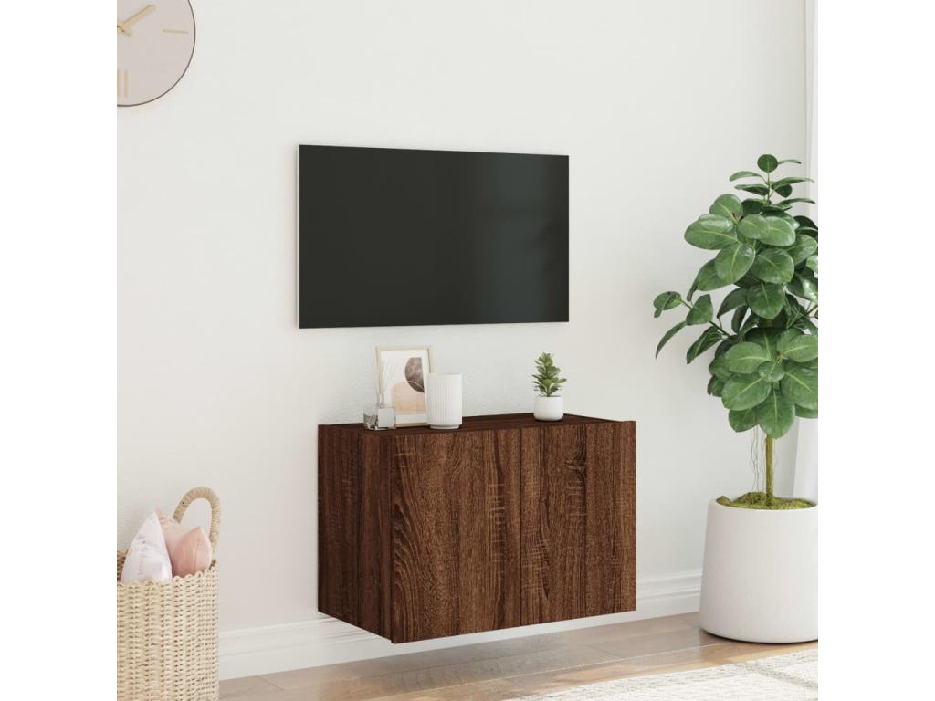 Wall-mounted TV unit with Zensova LED lighting, brown oak finish, 60x35x41 cm QDWW94084