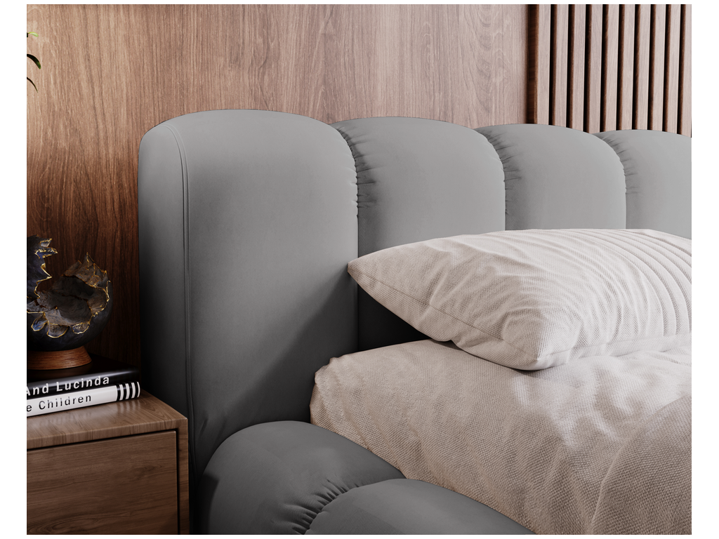 Dormeva Cloud 160x200 Bed with Slatted Base - Upholstered Adult Bed - Double Bed with Storage Headboard - Dark Grey Velvet Dormeva 22 IVTS79749