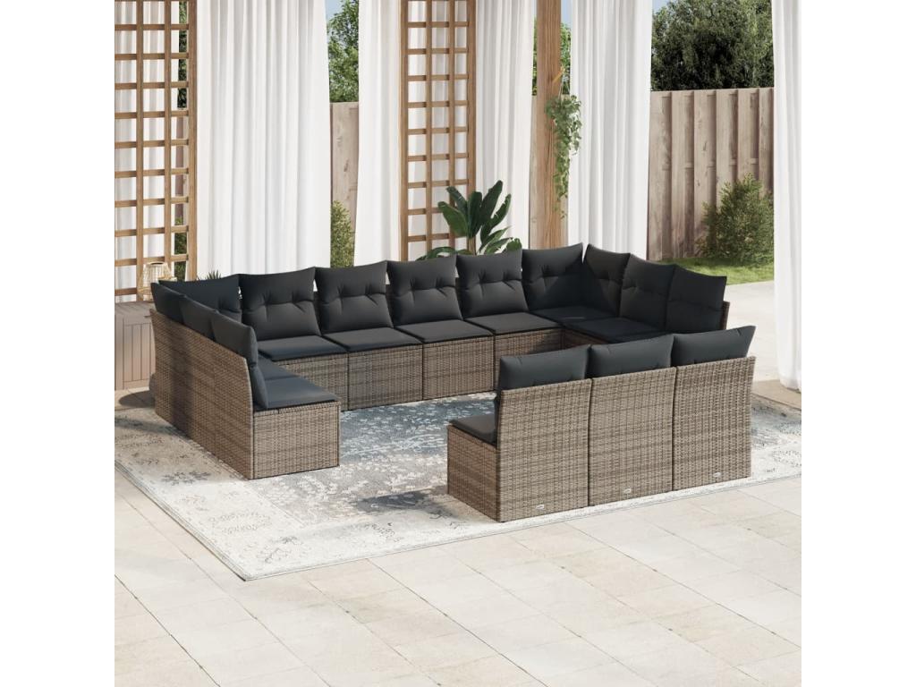 Garden furniture set with cushions, 13 pieces, grey woven resin SZDO79117