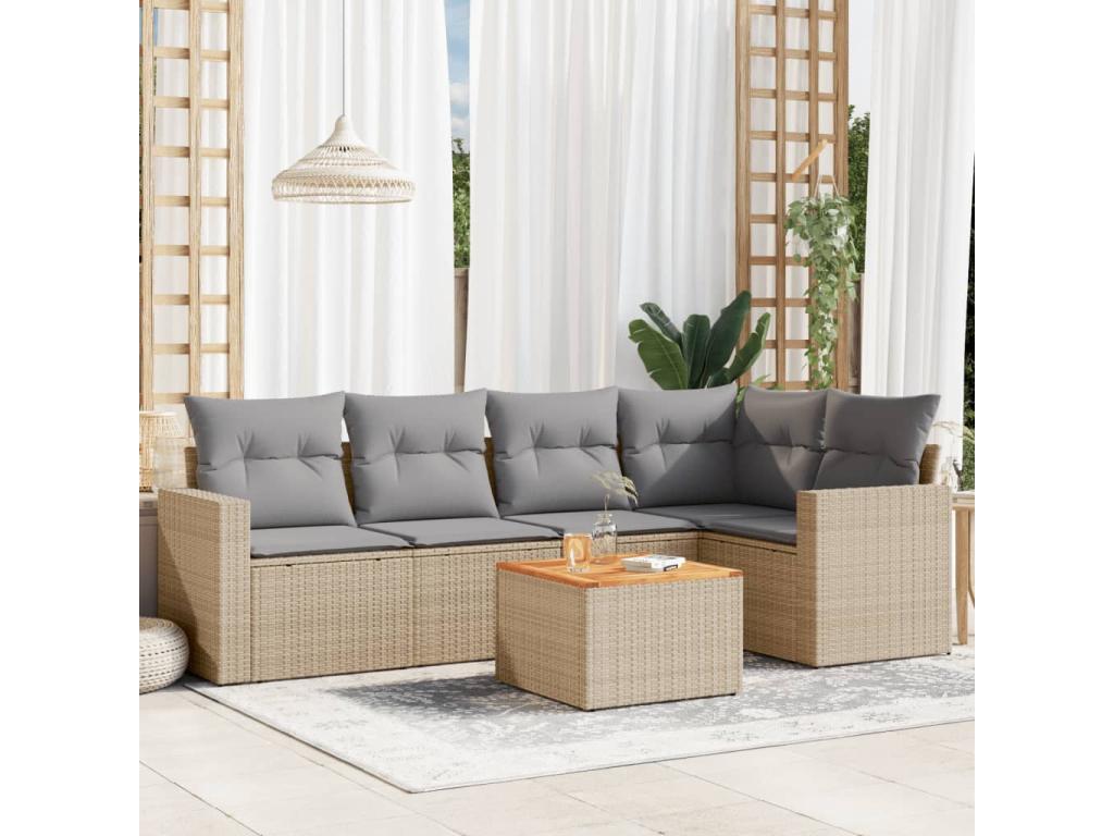 Dormeva 6-piece garden furniture set with cushions, beige woven resin FETB14401