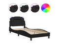 Bed frame with LED lights, black, 90x190 cm, faux leather, GKWB54939