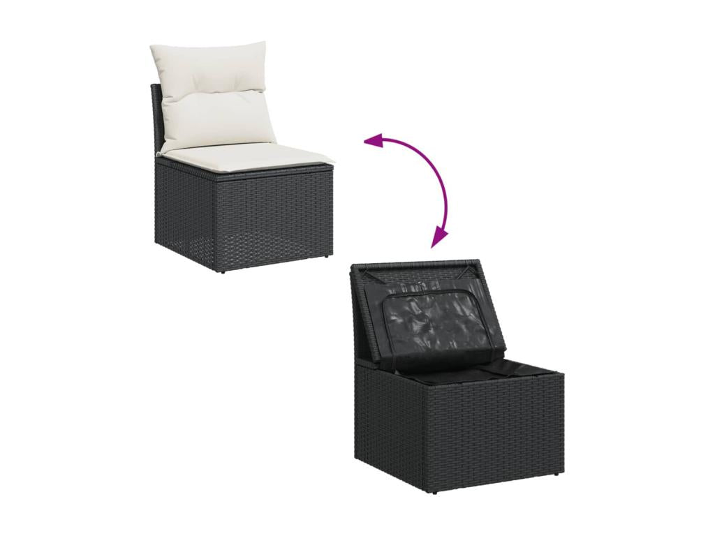 9-piece garden furniture set with cushions, black woven resin NXIO26588