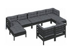 9-piece garden furniture set with cushions, black, solid pine wood, TJDT25681