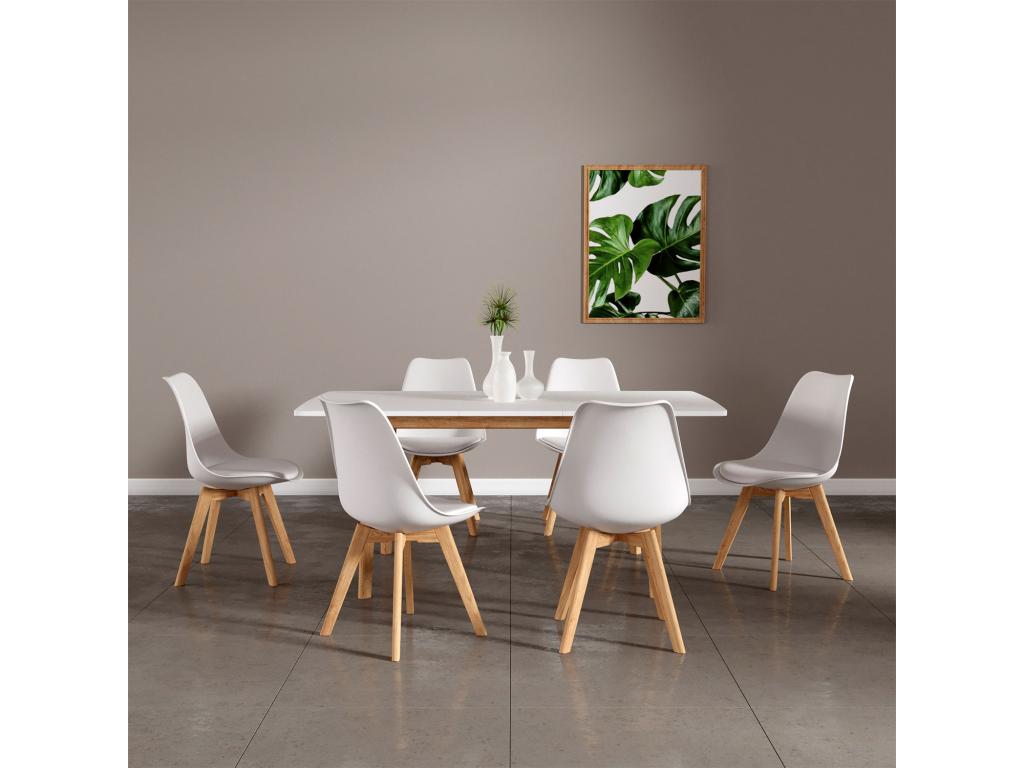 Dormeva extendable table and 6 Dormeva chairs, white, 120/160cm - Dormeva GGOK91625
