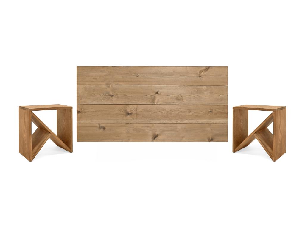Dormeva JDDF11642 Wooden Headboard and Side Table Set, Aged Finish, 140x80cm