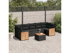 8-piece garden furniture set with cushions, black woven resin HFYB81143