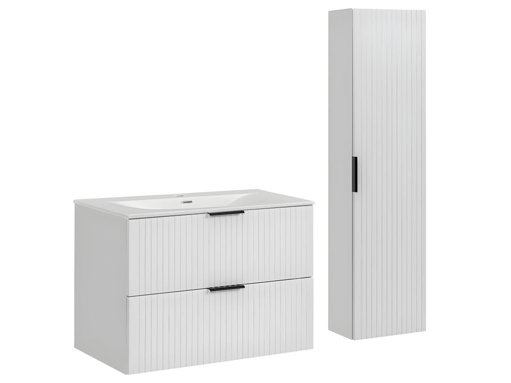 Dormeva White ETXS98015 Single Vanity Unit with Built-in Sink (80cm) and Tall Cabinet