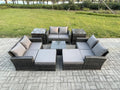 Outdoor garden furniture with square coffee table, two-seater sofa, and two large stools in dark grey (SXFO74762)