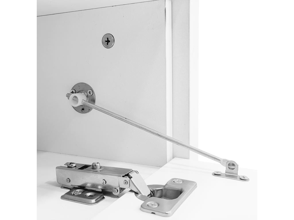 Adjustable length TV unit 140-179.5 cm - 3 drop-down doors - marble effect - White / Black LDAK13684