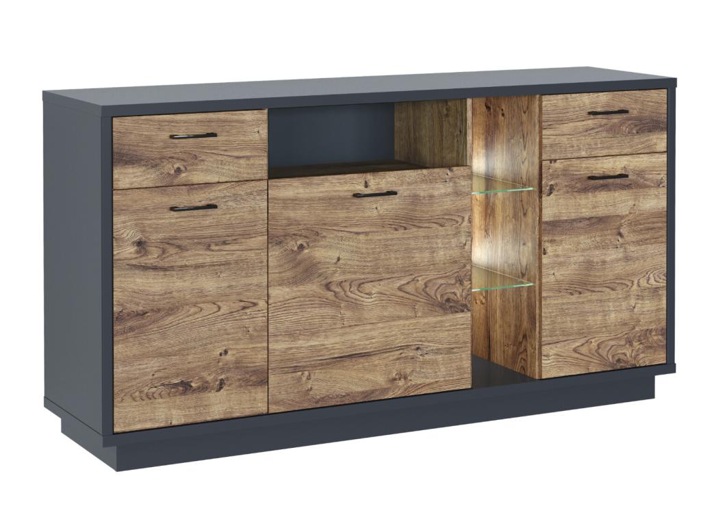 Sideboard with LED lighting, graphite oak finish - Length 170 x Depth 45 x Height 92 cm RUHH38473