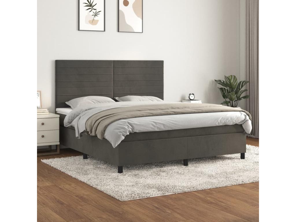 Upholstered bed base and mattress, Dark Grey, 160x200cm, Velvet KYMW70573