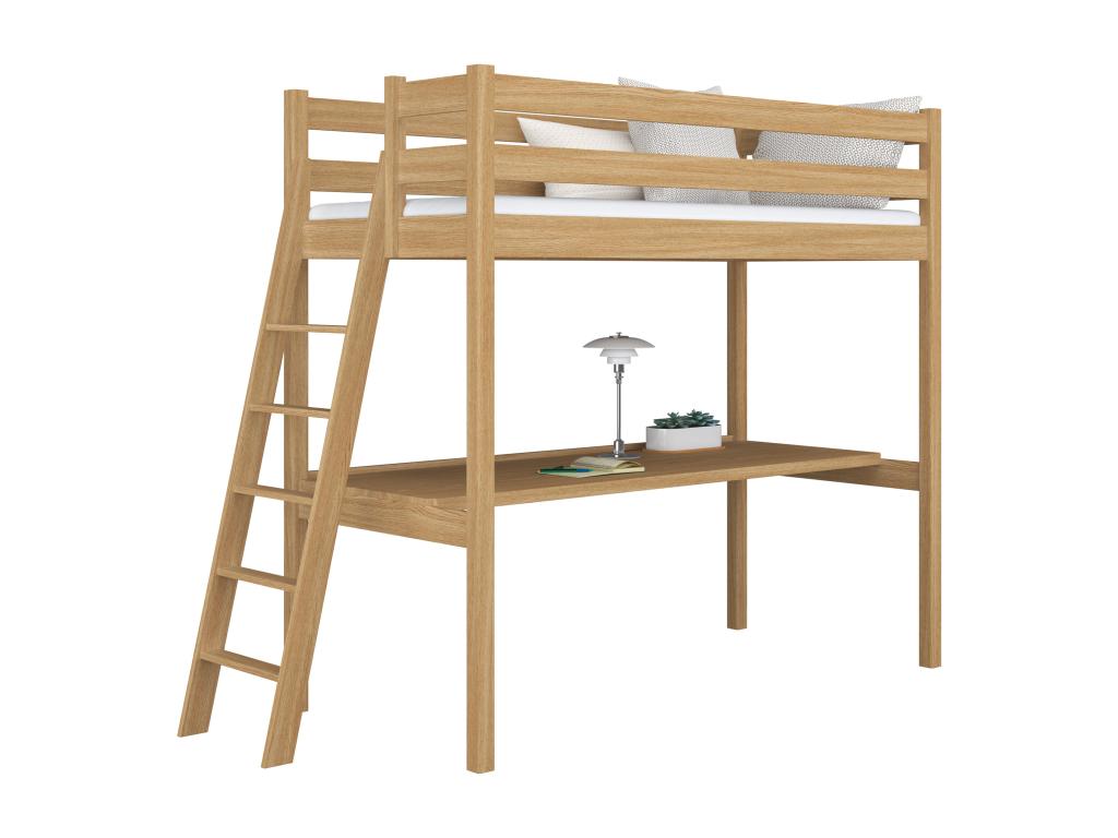 Oak loft bed with desk N02 Natural Oak 80x180 XFRK65857