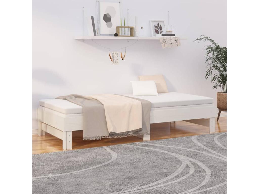 White Sliding Bed 2x 100x200 cm Solid Pine Wood TWFW62089