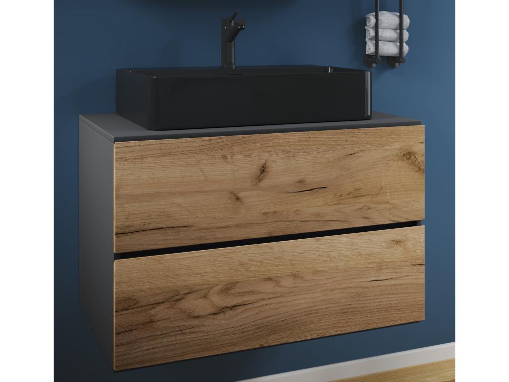 Dormeva 2-piece bathroom vanity set, Lendas S BL sink with drawer, anthracite/honey oak TSOK89461