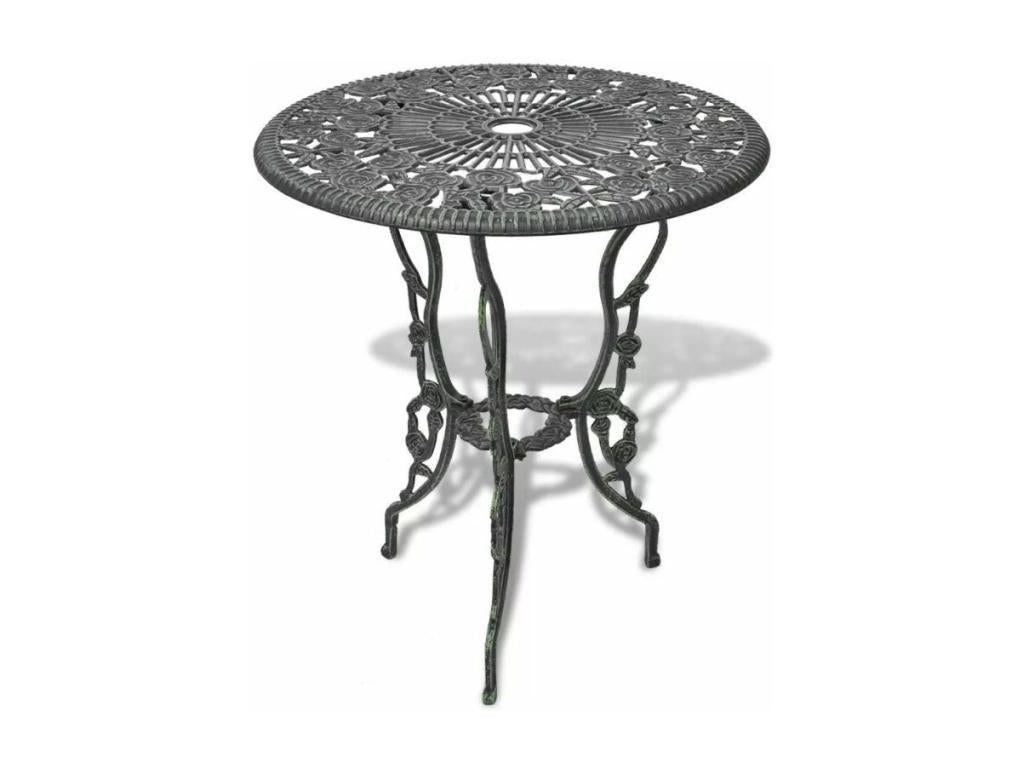 Round table and 2 green cast metal garden chairs Bridge EQPF03638