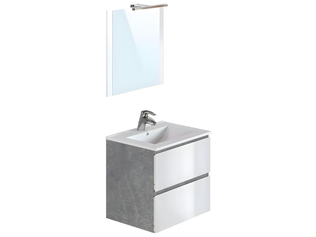 Bathroom cabinet in cement/glossy white melamine - Length 60 x Depth 45 x Height 85 cm BLTT63892