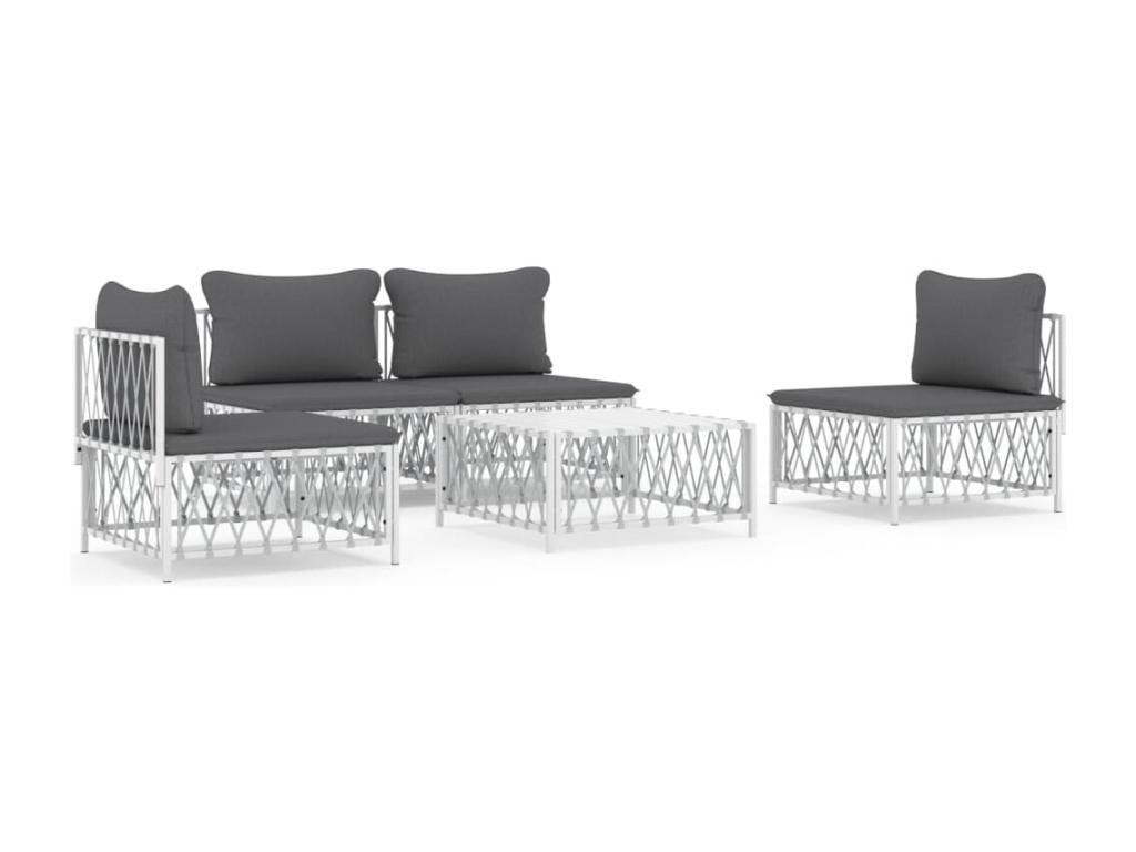 Garden furniture set with cushions, 5 pieces, white steel, JHXO25312