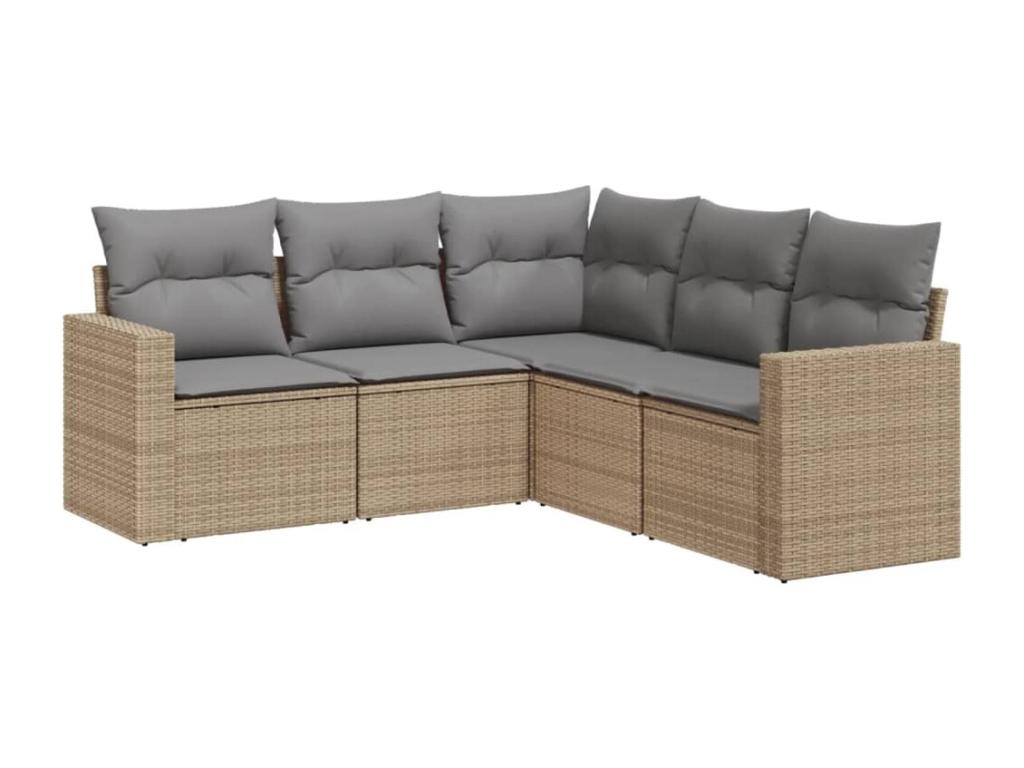 5-piece beige resin wicker garden furniture set with cushions MWCZ95256