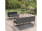 6-piece garden furniture set with cushions, grey woven resin QDJU24374