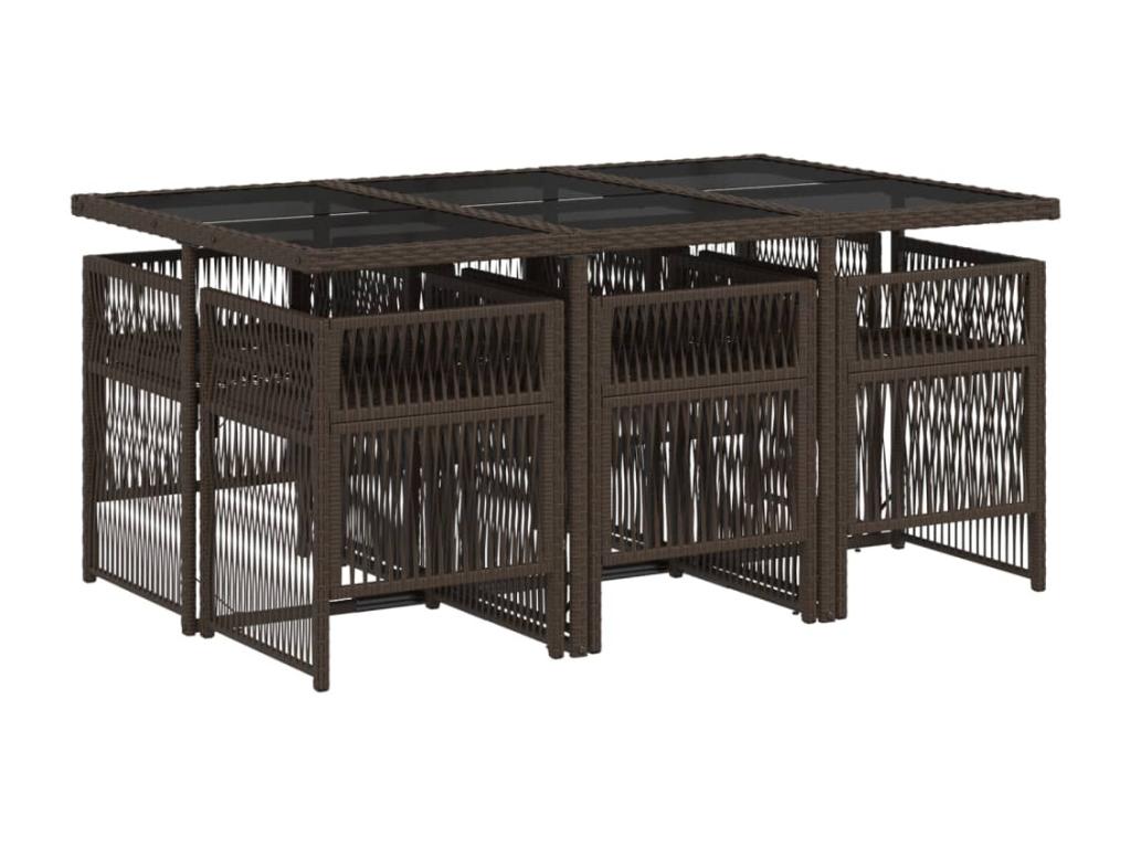 7-piece brown rattan garden dining set with cushions NDLN57710