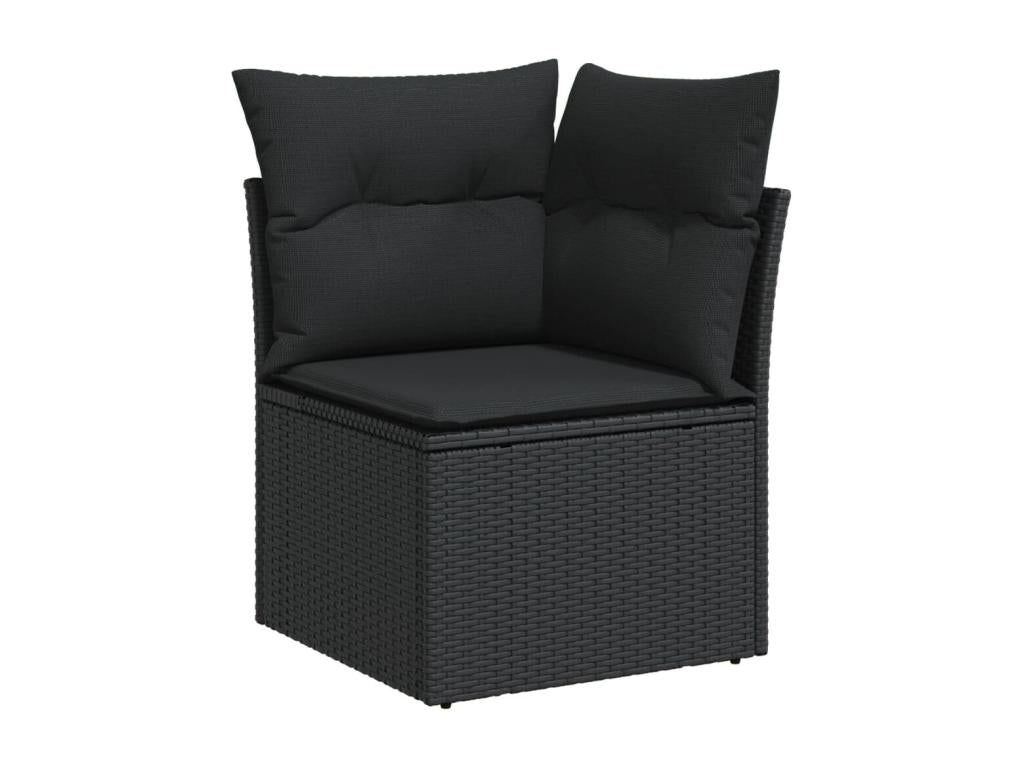 14-piece garden furniture set with cushions, black woven resin BBEI69411