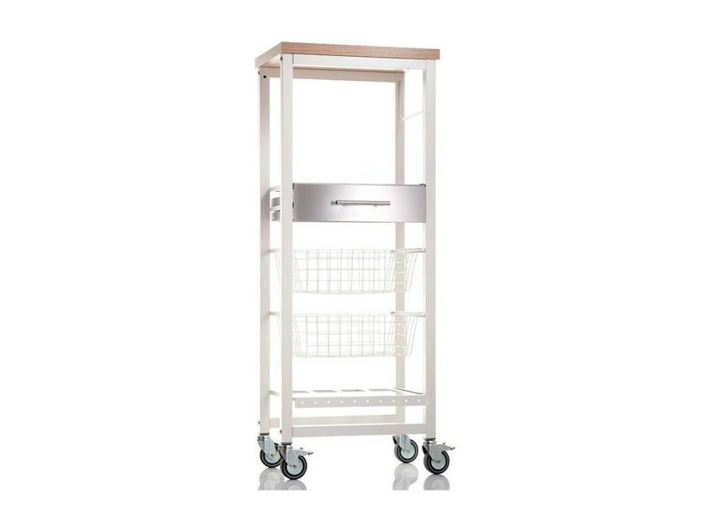 Dormeva kitchen tall storage trolley - White Stainless Steel Elm color - 123x48.5x34 cm - Dormeva HFDB36012