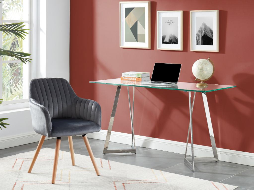 Chair with armrests in velvet and wood-effect metal - Grey - Dormeva VKMD16411