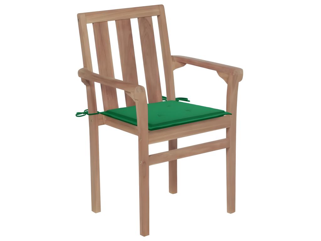 Set of 2 garden chairs with green cushions, solid teak wood MMEG15451