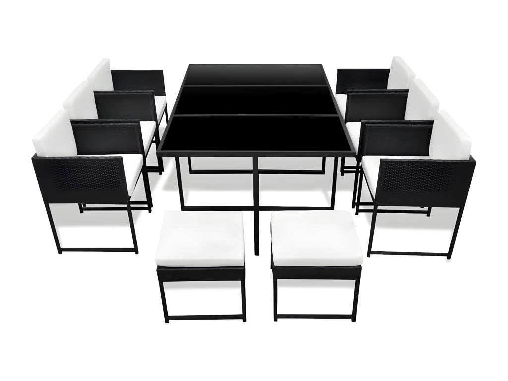 11-piece garden furniture set with cushions, black wicker resin, PKZO94440