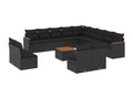 14-piece garden furniture set with cushions, black woven resin BBEI69411