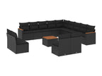 14-piece garden furniture set with cushions, black woven resin BBEI69411