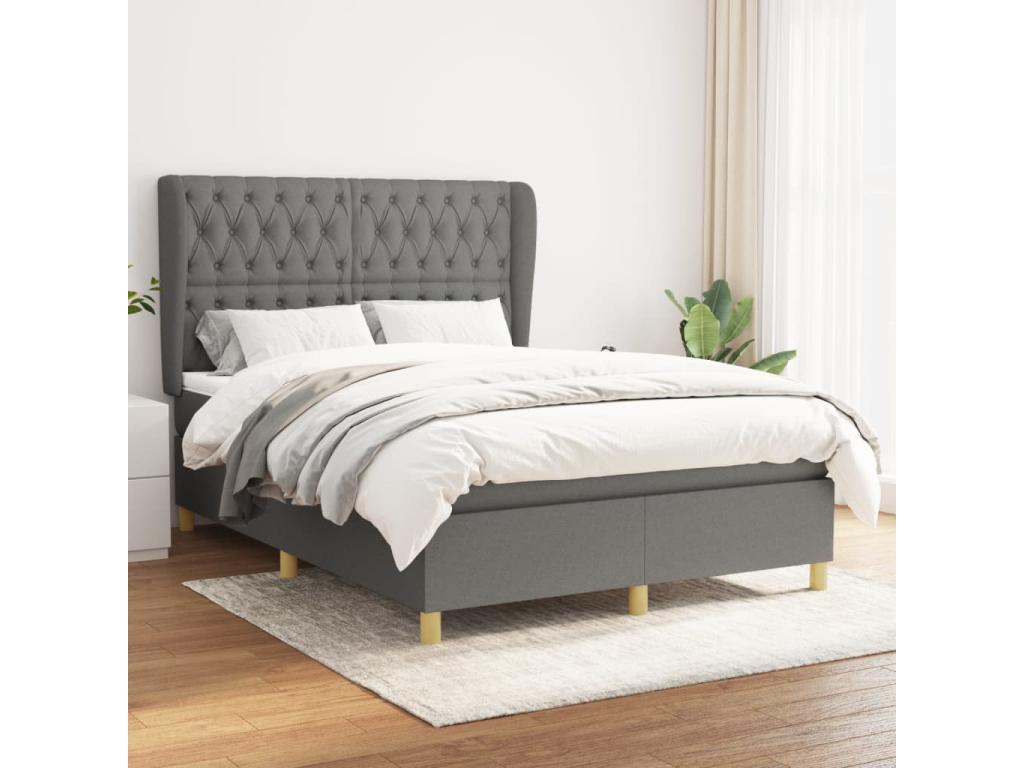 Upholstered bed base with mattress, dark grey, 140x190cm, fabric, IKBB41980