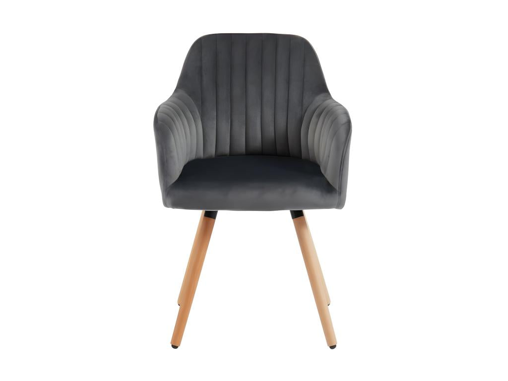 Chair with armrests in velvet and wood-effect metal - Grey - Dormeva VKMD16411