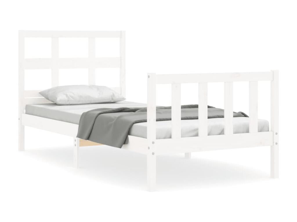 Bed frame with white headboard 90x200 cm solid wood YCSL49962