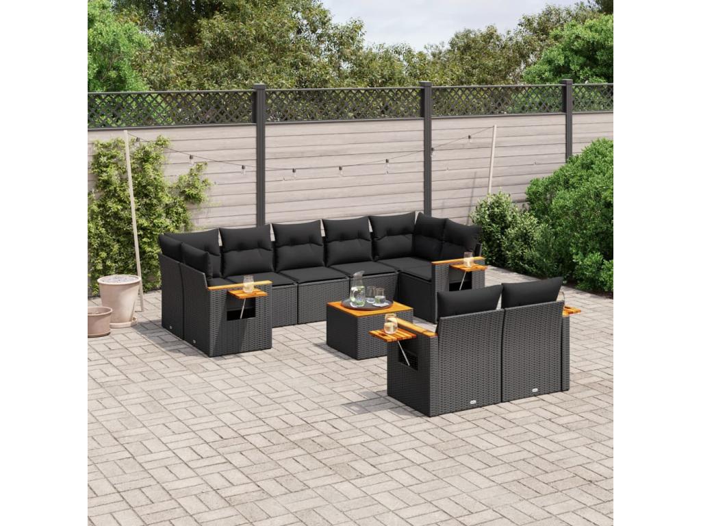 10-piece garden furniture set with cushions, black woven resin NJBK91226