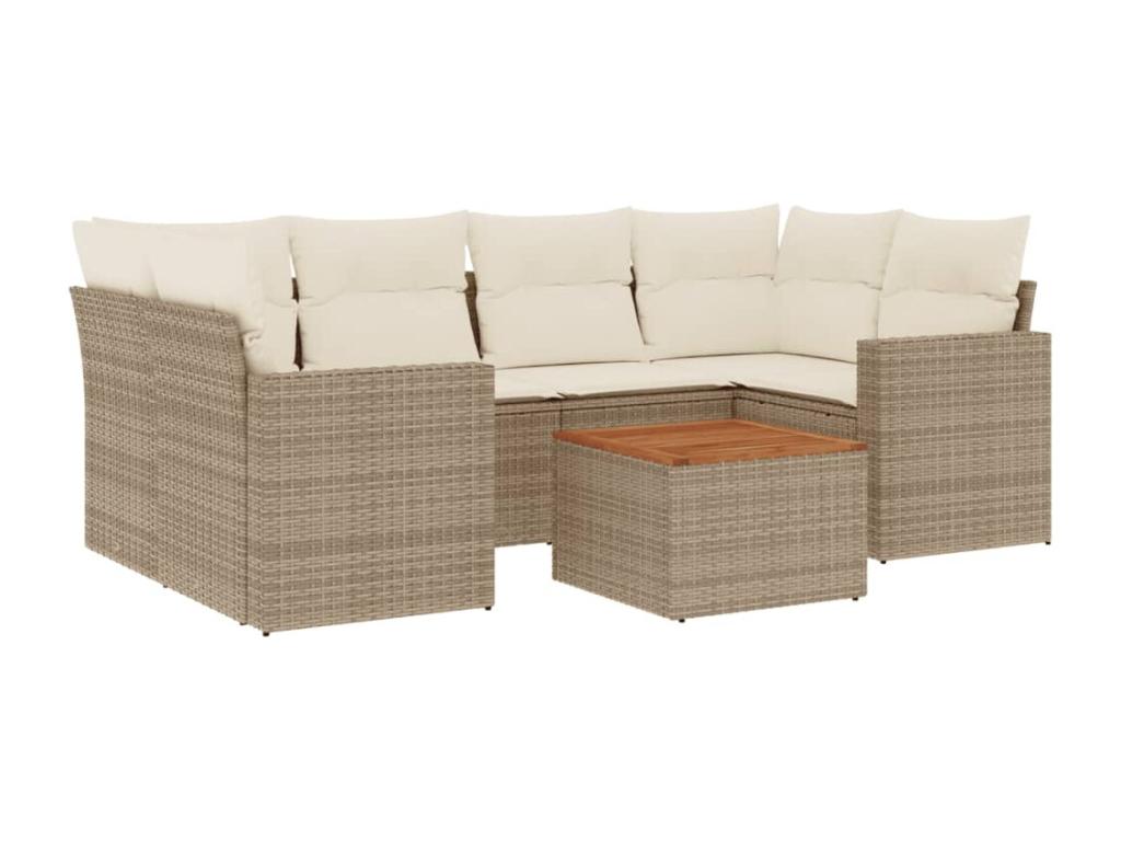 7-piece garden furniture set with cushions, beige woven resin DFVV38797