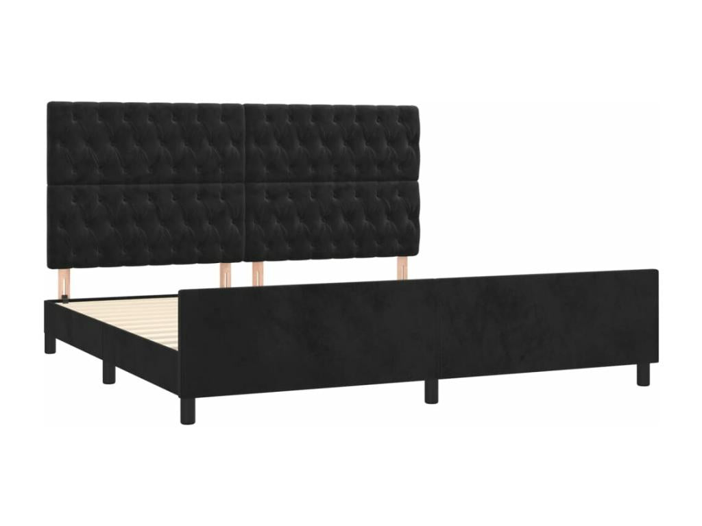 Bed frame with headboard, black, 200x200 cm, velvet, VGNA84167