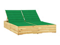 Double chaise longue and green cushions. Impregnated pine wood. EIQD44871