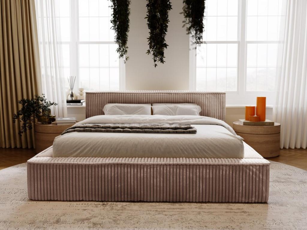 Upholstered bed with storage - 140x200 - double bed - ribbed - brown - Dormeva ILKK33652